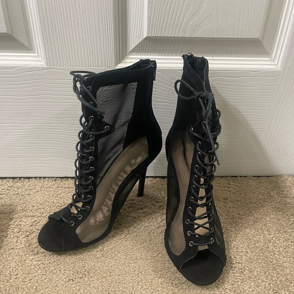 Wild Diva Black Suede Lace-Up Women's Heels